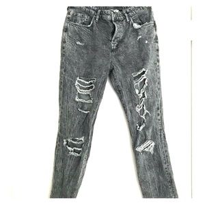 H&M Boyfriend Buttonfly Ripped Acid Wash Jeans Sz8